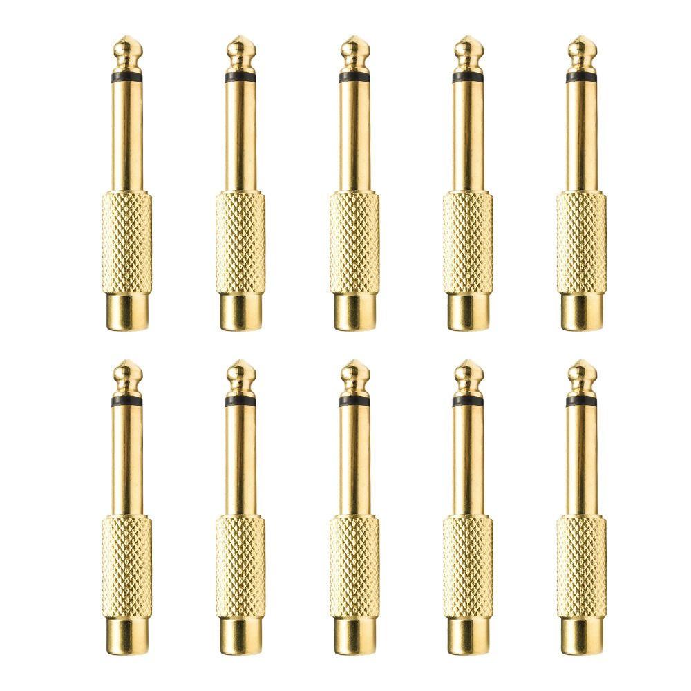 10Pcs Mono TS Plug Design 1/4" Mono TS Male Connector Gold-Plated Audio Adapter  DIY Audio Equipment