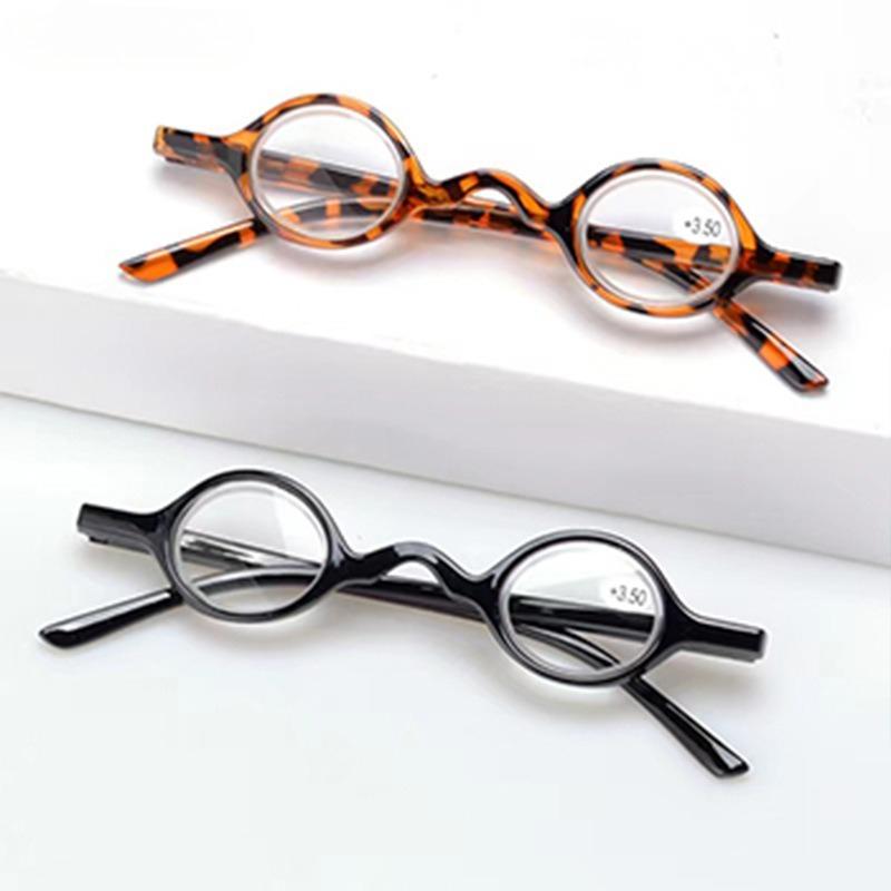 Small Round Frame Reading Glasses with Personalized Mini Retro Style for Men and Women, Fashionable Spring Leg Reading Glasses