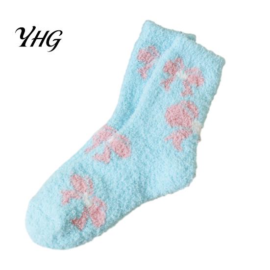 Autumn Winter Bed Socks Coral Fleece for Women, Soft Thermal Crew with Non-Binding Loose Fit Lounge Top, Fuzzy Sleep Cute Prints Comfortable