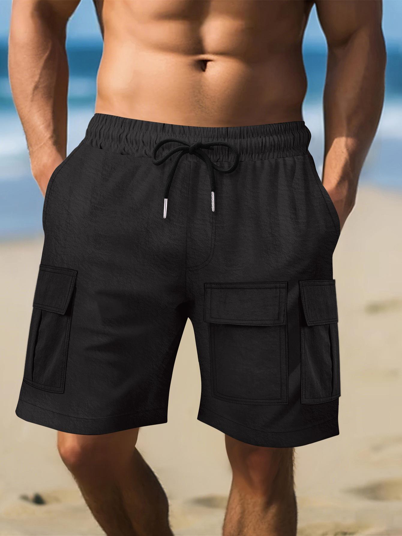 

Men s Summer Athletic Cargo Shorts, Multi-Pocket Workout Shorts, Casual Gym Sports Knee-Length Shorts S чёрный