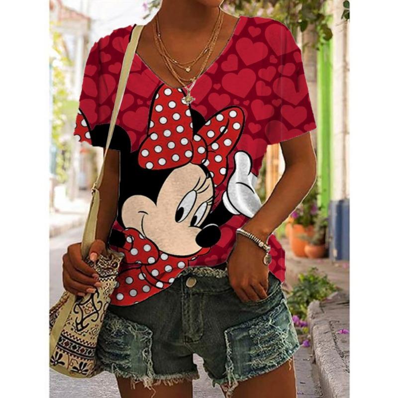 New T Shirts Fashion Disney Mickey Minnie Mouse Print T-shirt Women Trend Female Tops Cute Tees Colorful Streetwear T-shirts