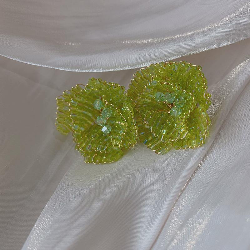 Glass Bead Flower Stud Earrings Female Mori Series Small Fresh and Versatile Earrings Fashion Light Luxury Earrings Niche High Sense