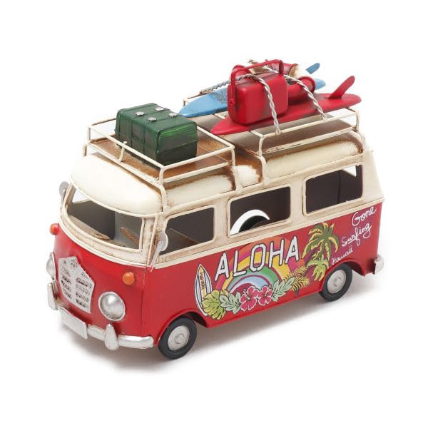 Hawaiian Miniature Car Toy Car Minicar Tin Surfboard Wagon Bus M (Red)