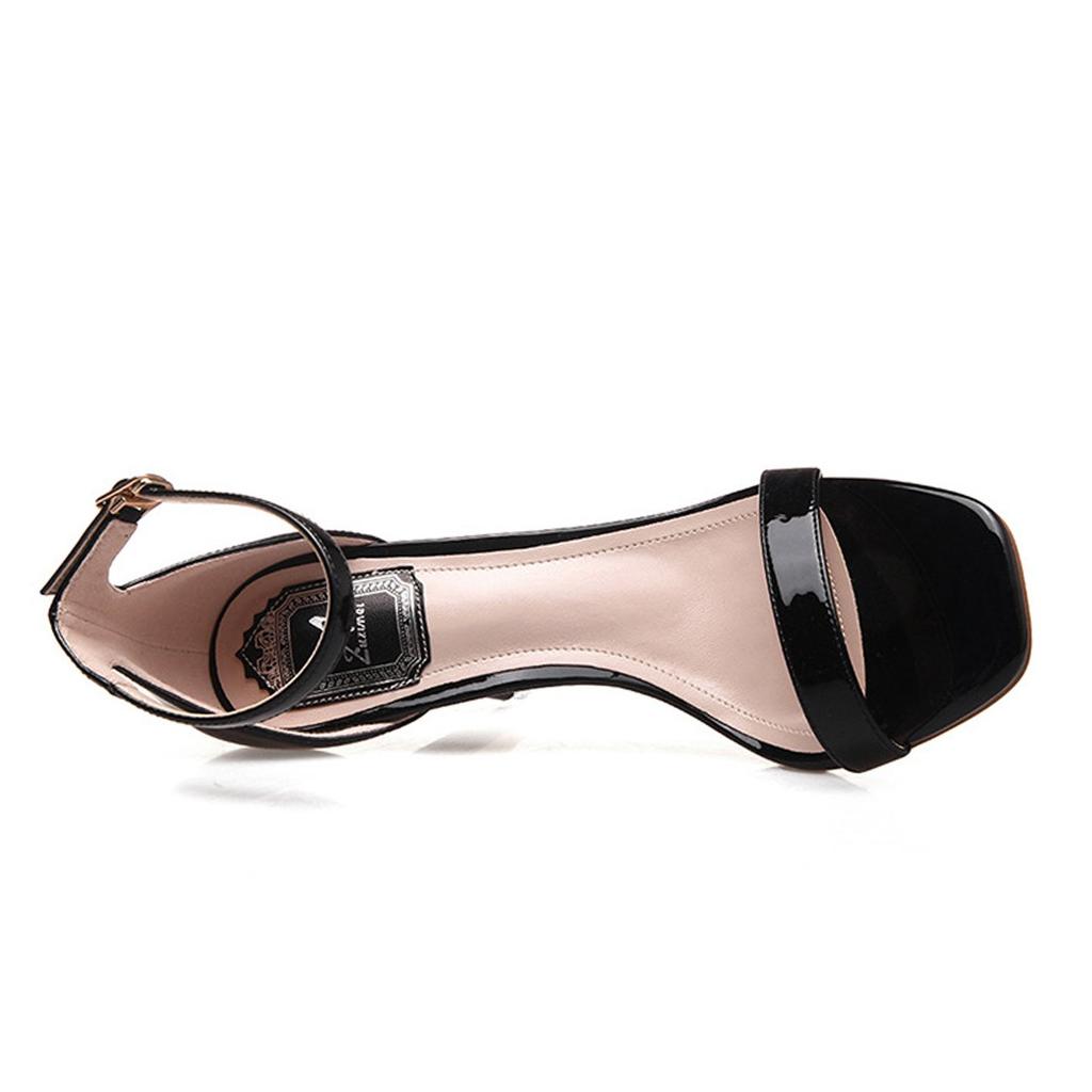 High Ankle Patent Stiletto Beautiful [ZUYEE] Women's Sandals, Heels, Strap, Leather, Heels, Legs, Black, 25.0cm