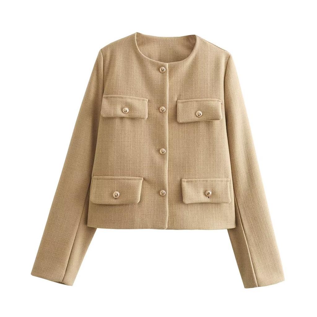 GMXIA Women's Vintage Casual Solid Color Print Autumn Winter Long Sleeve O-Neck Jackets & Coats
