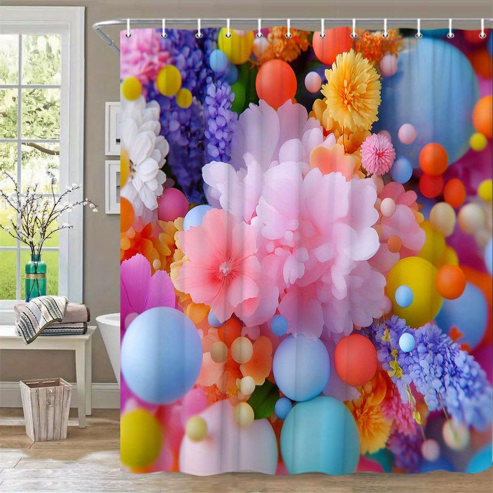Vibrant Floral Bubbles Waterproof Mildew-Resistant Shower Curtain - Colorful Design for a Joyful Bathroom Décor Experience