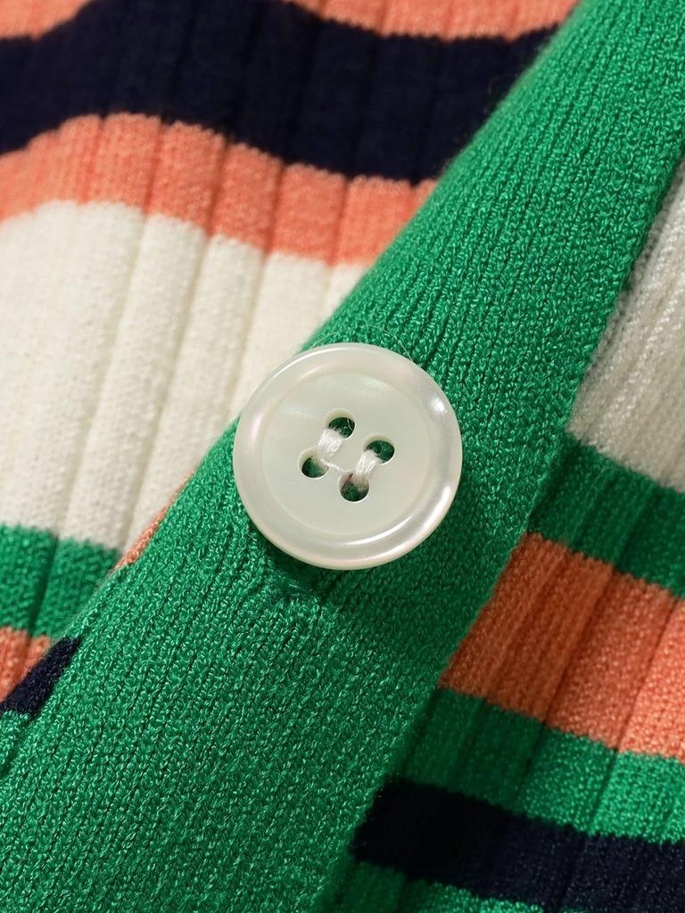 B:MING LIFE STORE by BEAMS Women's Large/Small Knit Multi-Border Cardigan, Green, One Size