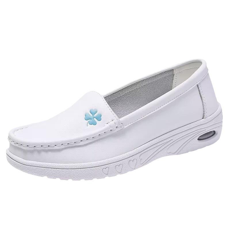 Nurse Shoes Women's Cowhide Autumn and Summer Soft Sole Not Tired Feet Non-slip Medical Special Air Cushion Thick Sole Heightening Work Shoes White