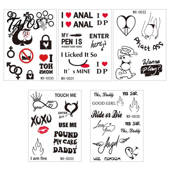 Talos 5 Sheets Lovers Tattoo Stickers, Fun Temporary Face Tattoos, Safe Waterproof Body Art Stickers for Couple Valentine's Day Anniversary