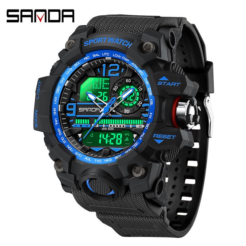 SANDA Women's Trendy LED Dual Display Waterproof Watch with Hourly Chime