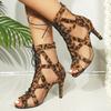 New Large Size Sandals Openwork Shoes In Front of The Lace-up Fine Heel High-heeled Sandal Boots