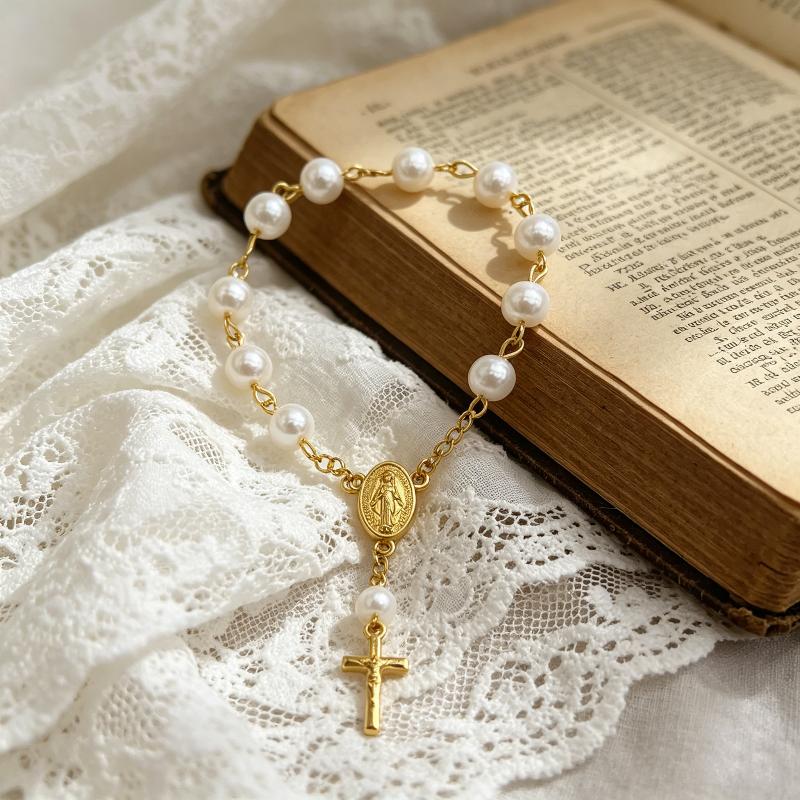 Religious Rosary Bracelet For Women Fashion Cross Charm Glass Beaded Chain Bracelet Men Prayer Party Jewelry Gift