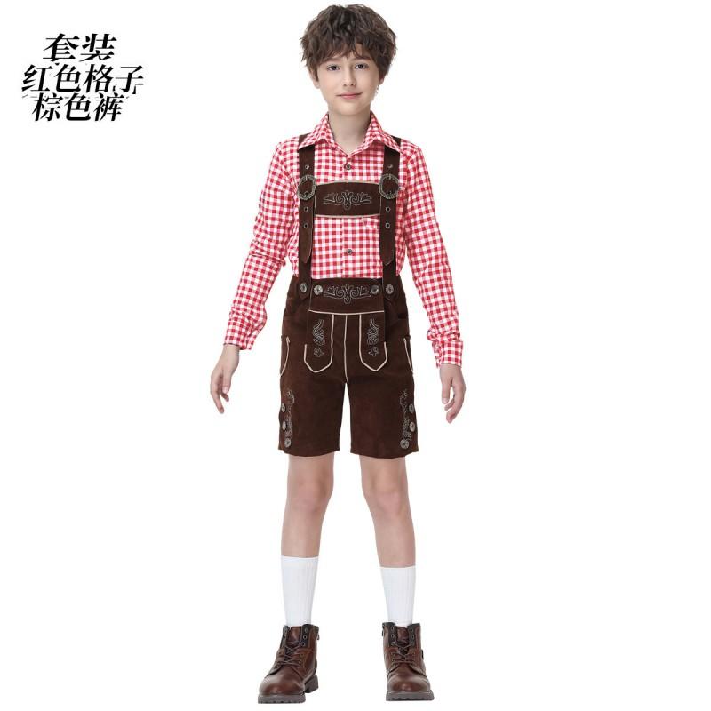 Boys Bavarian Oktoberfest Costume Set Lederhosen Outfit Kids Performance Festival Halloween Stage Wear