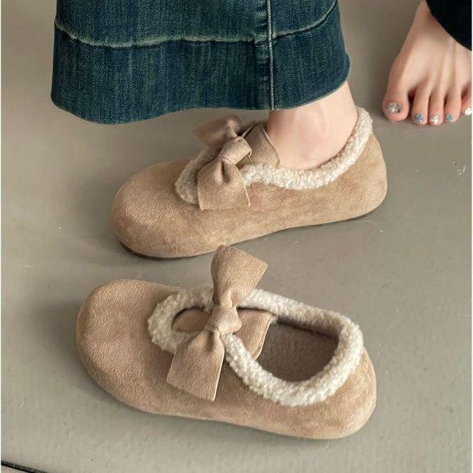 Fleece warm and fleece Birkenstocks winter new non-slip bow wear warm fluffy shoes