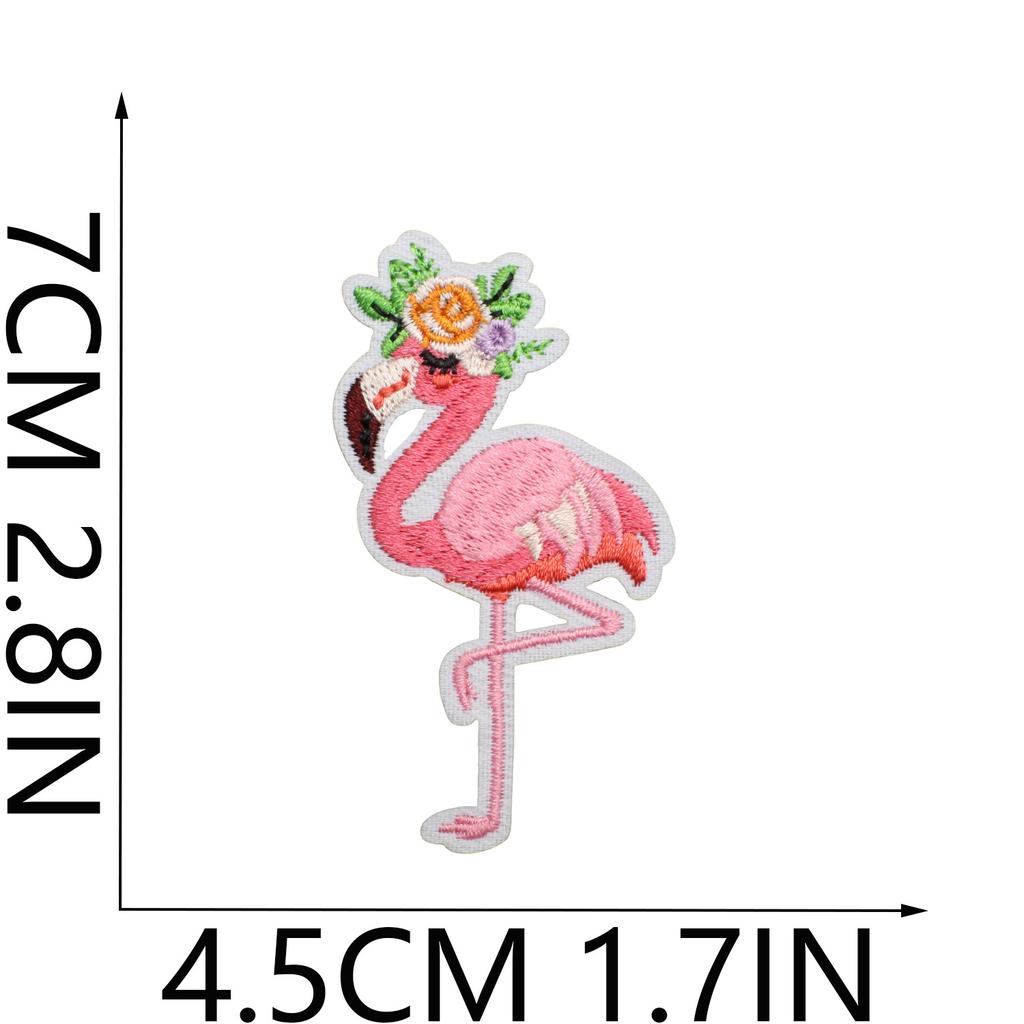 Flamingo Big Bird Embroidery Cloth Sticker Bag Decoration Cartoon Flamingo Patch Sticker Computer Embroidery Label Pink Love Bird
