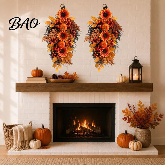 Ghirlanda da Appendere a Doppia Porta, Ghirlanda di Girasoli Autunnali, Decorazioni con Foglie d'Acero e Bacche, Artificiale, Stagionale del Ringraziamento Autunnale, Stile Farmhouse, Fronte