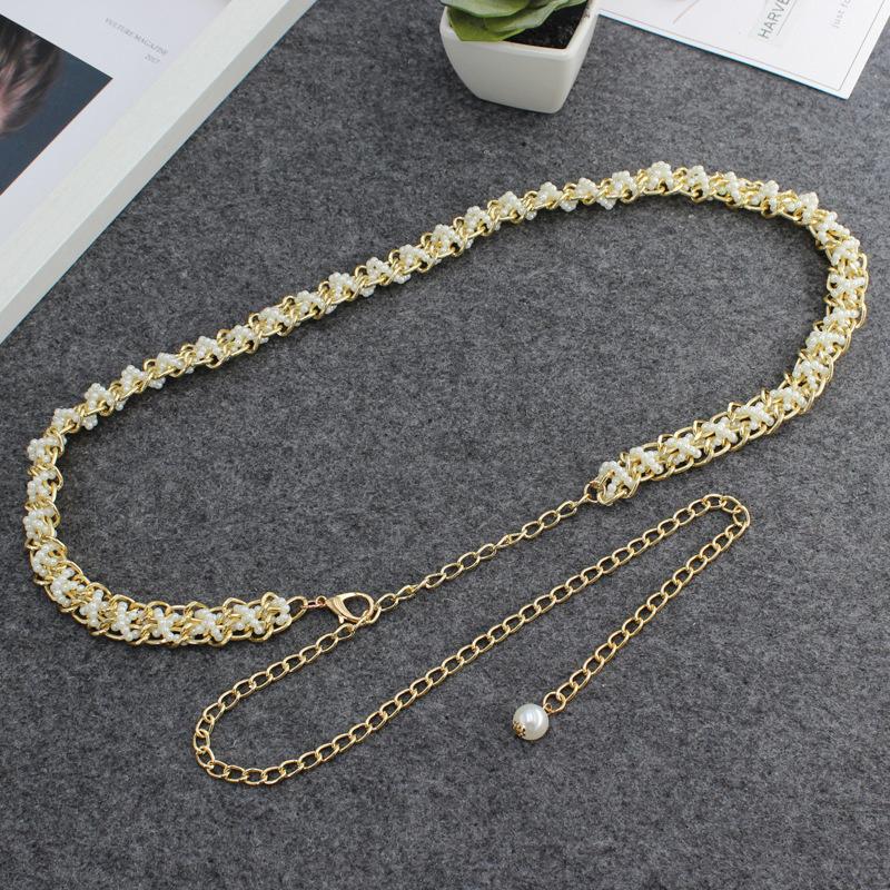 Gespleißter Perlen Damen Gürtel Elegant Vielseitig Elastische Taille Design Mode Perlenbesatz Vielseitig Frühling Sommer