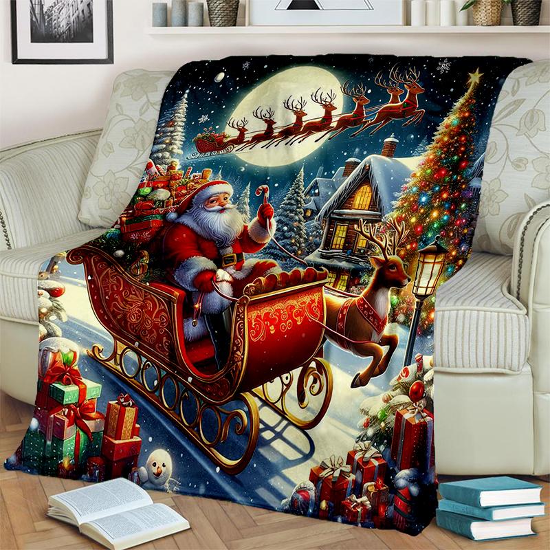 Cartoon Merry Christmas Santa Claus Christmas Tree Festival Gift Blanket,Soft Throw Blanket for Home Bedroom Bed Sofa Cover Kid