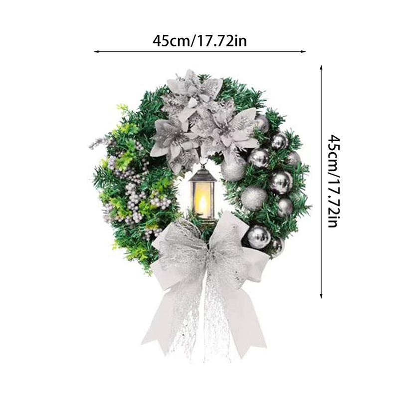 Large Artificial Lighted Christmas Wreath With Bow Ribbon Xmas Ball For Front Door Decor