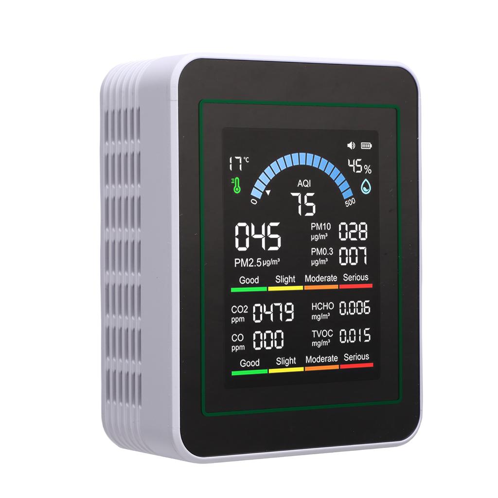 10 in 1 HCHO Meter, Portable Temperature and Humidity Meter with Color Screen for Home,  , Vehicle, Detect PM0.3 PM2.5 PM10 CO2 CO TVOC
