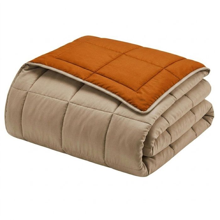 CALGARY - Couette Chaude Microfibre 400gr/m² - Ocre &amp; Galet - 220 x 240 cm