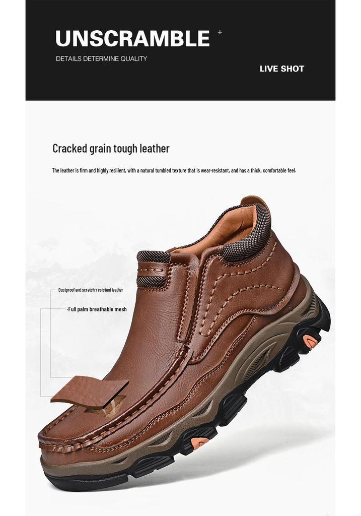 Men's Large Size Wear-Resistant Winter Leather Boots with Thick Sole