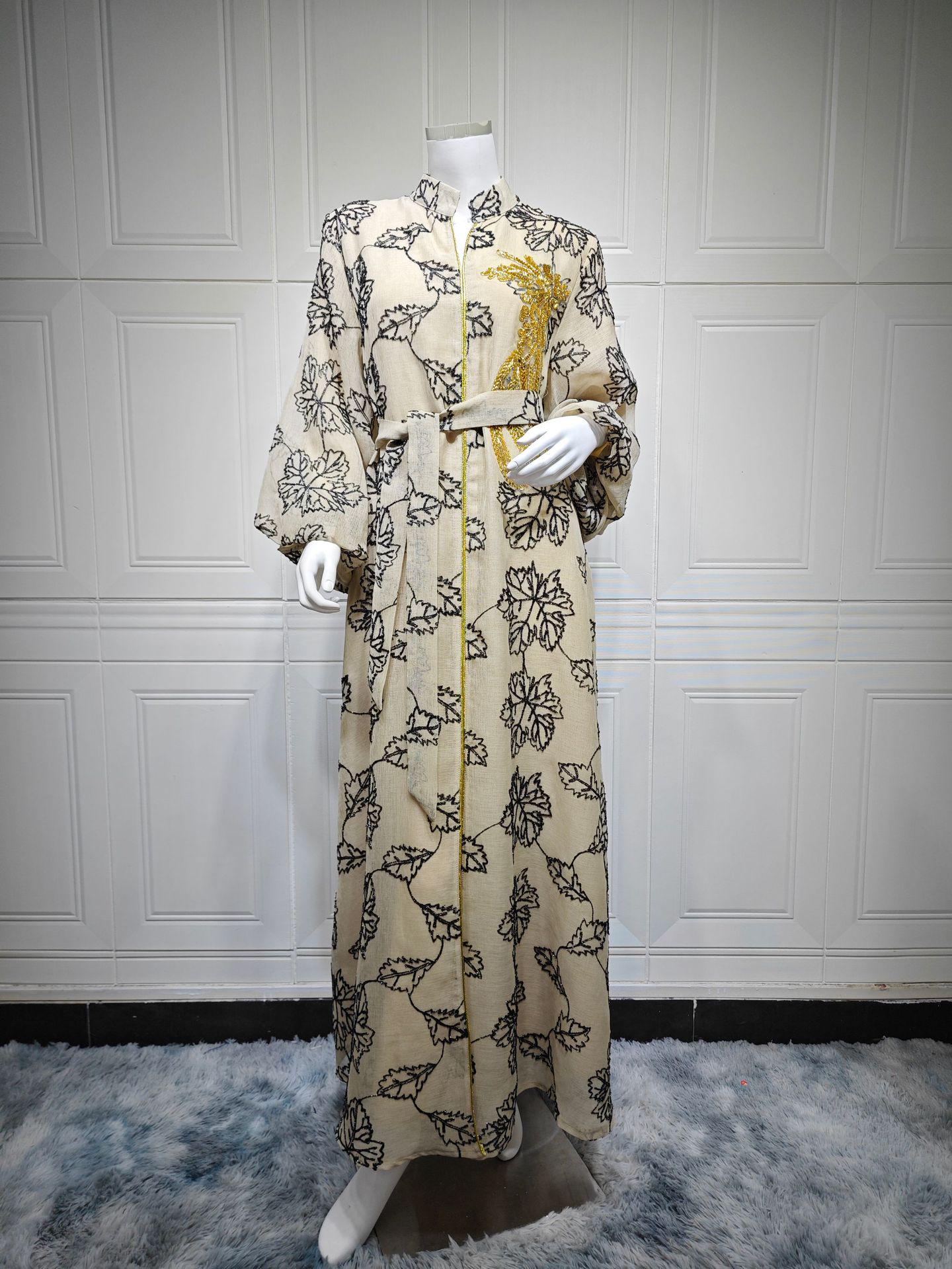 

AB087 Женское вечернее платье-джалабия с пайетками и выжженным узором XXL бежевый