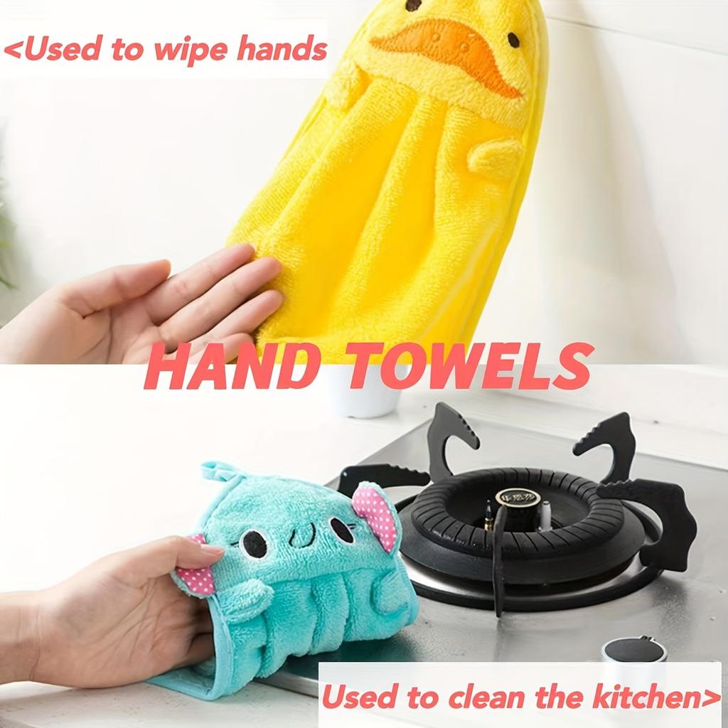 4pcs Cartoon Animal Towels Soft Coral Fleece, High Absorbency, Fade-Resistant,Modern Style,100% Polyester,Cute Animal Designs for Kitchen Bathroom Use