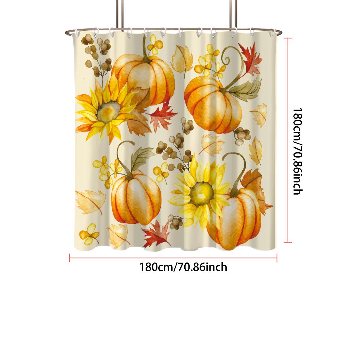 

1pc Autumn Harvest Thanksgiving Pumpkin Print Waterproof Shower Multi Size Privacy Hanging Curtain with 12 Hooks 150x180cm