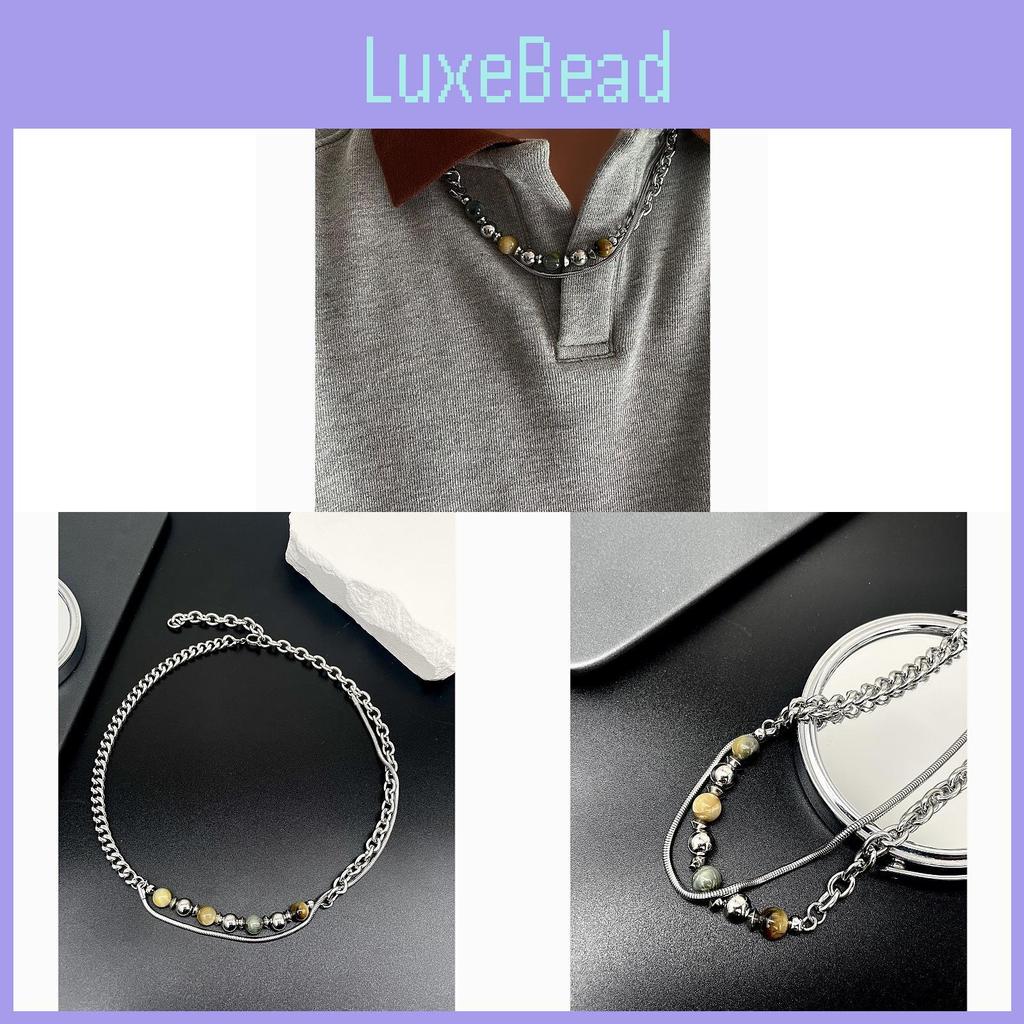 Geometric Stainless Steel Necklace With Natural Stone Beads For Unisex Fashion