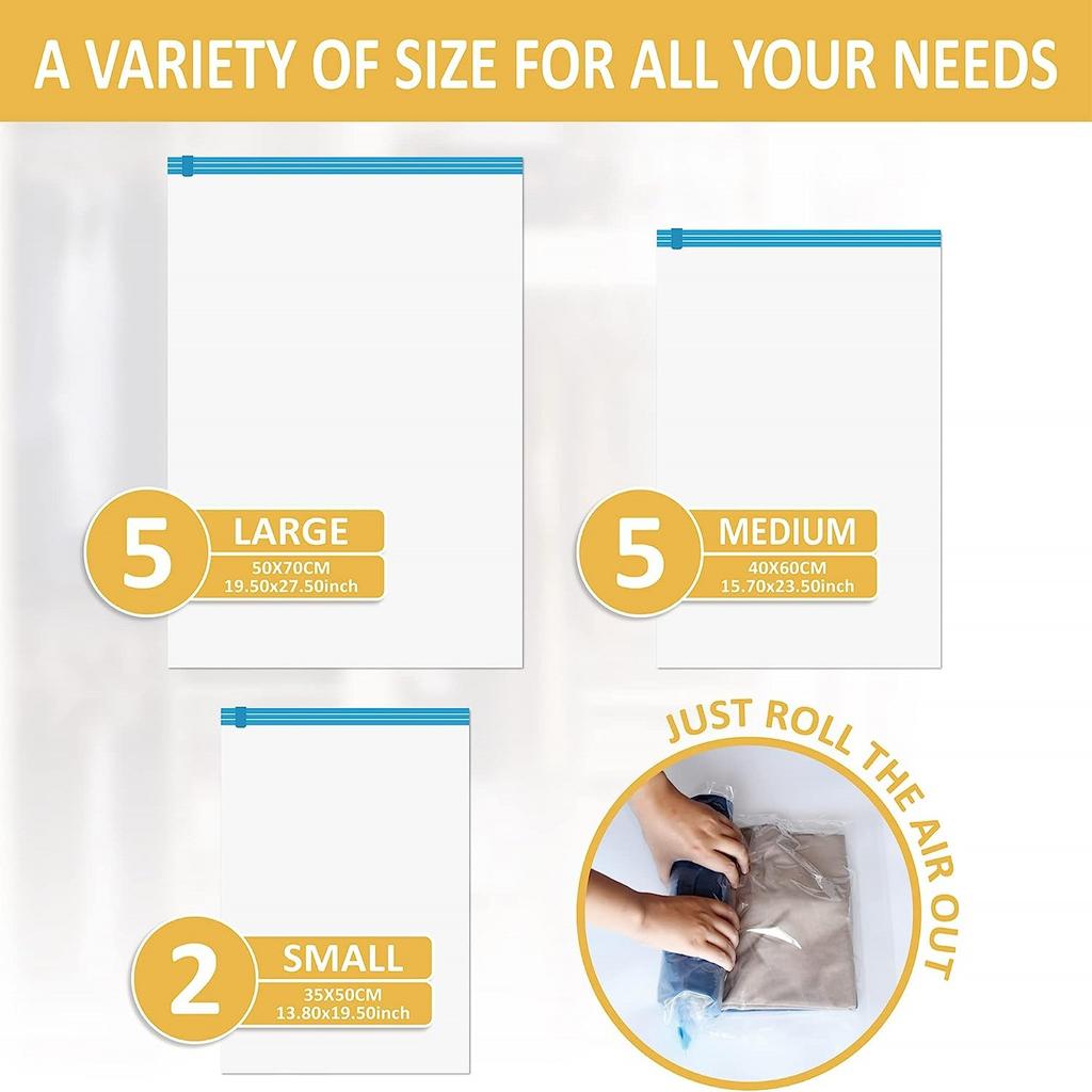 20  Multiple Sizes Vacuum Storage Bags Hand Roll Durable Space Saver Bags For Clothes Clothing Travel Moving Must Have Organizer