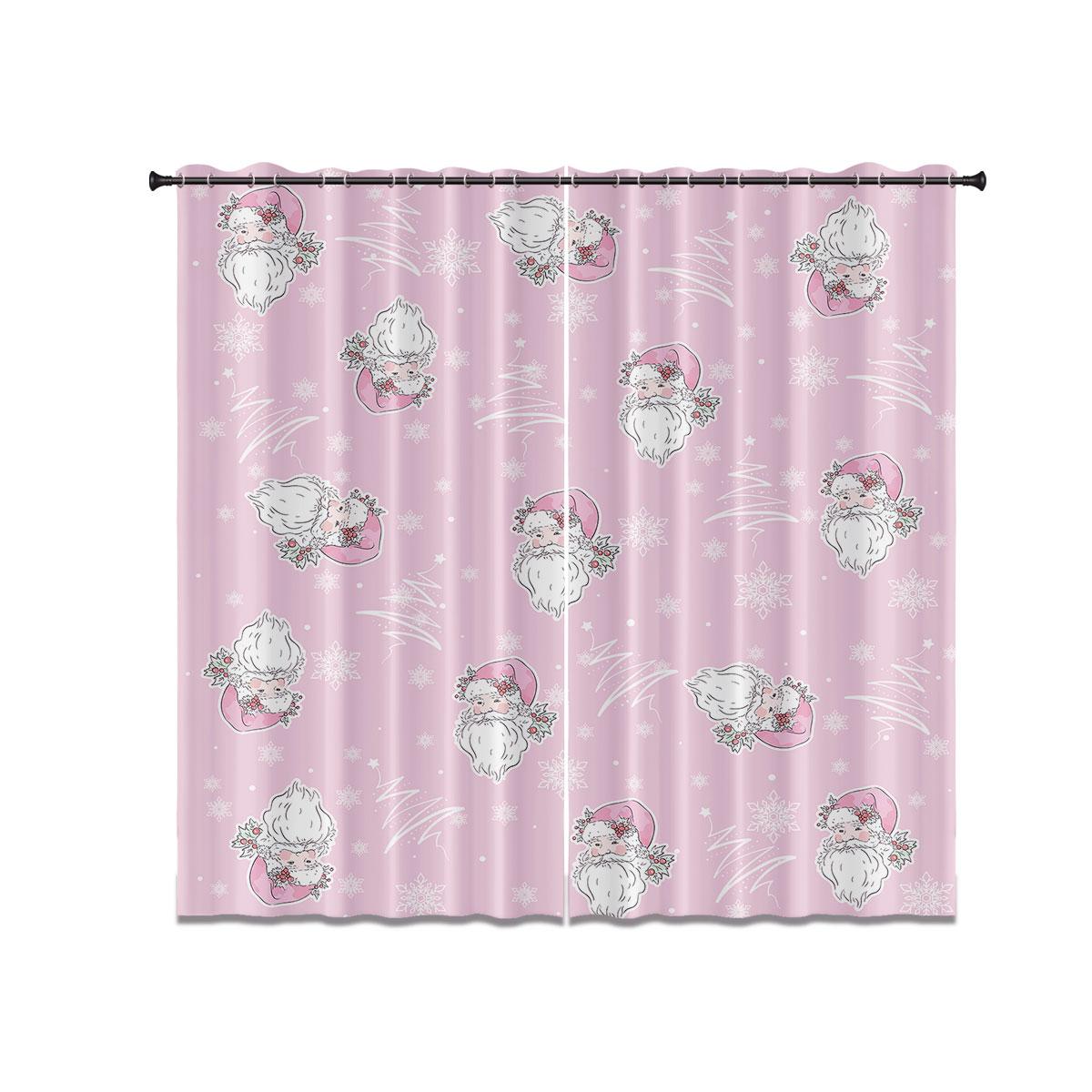 

Blackout Pink Merry Christmas Print Perforated Curtain Multiple Size Insulation Living Room Decoration Easy Installation Set Of 2 Made Polyester W100*H70(CM)-Grommet top&2PCS