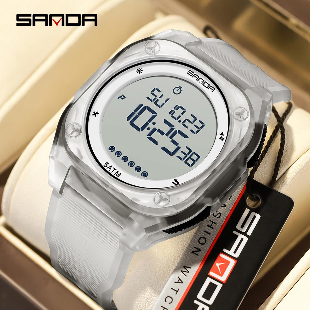 SANDA 6303 Daily Fashion Men's Digital Watch TPU Strap ABS Case Waterproof Casual Sporty Male Multifunction Timepiece Clock Gift