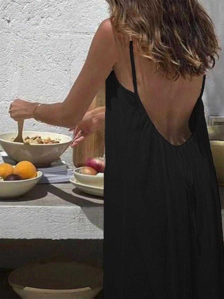 2025 European Summer Women's Bohemian Backless Spaghetti Strap Beach Dress