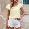 Women's Printed Summer Fashion Back Bow Tiered Ruffled Short Sleeve Shirt