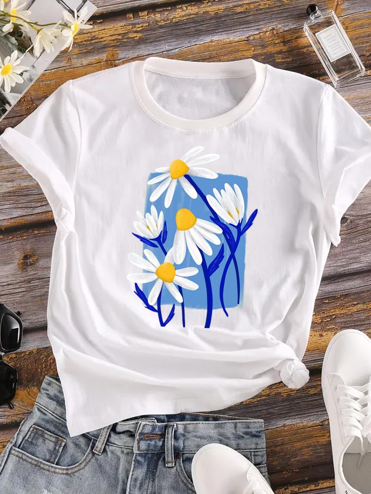 (Asian Size) trend love heart flower T-shirts Printed Clothing Lady o-neck Short Sleeve Female Top Casual T Shirt Fashion Women Graphic Tee