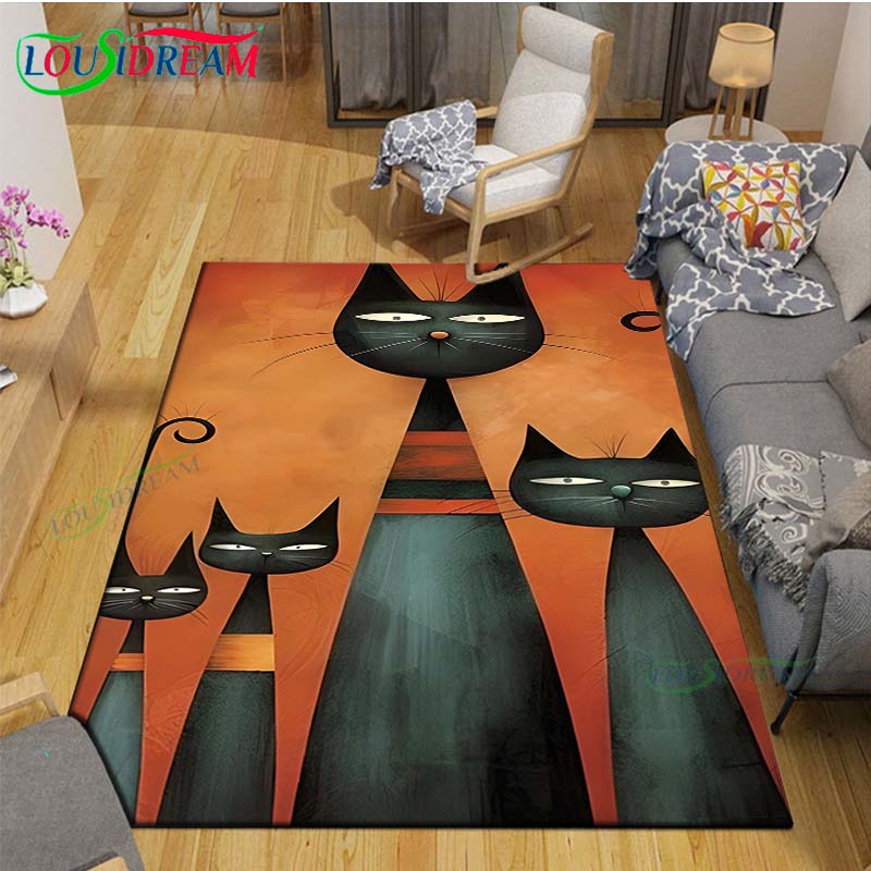 Alfombras Impresas con Gatos Pintura Exquisita Moda 3D Alfombra de Área Antideslizante para Sala de Estar Alfombrillas para Habitación de Niños Esterilla de Yoga Alfombra Grande Decoración