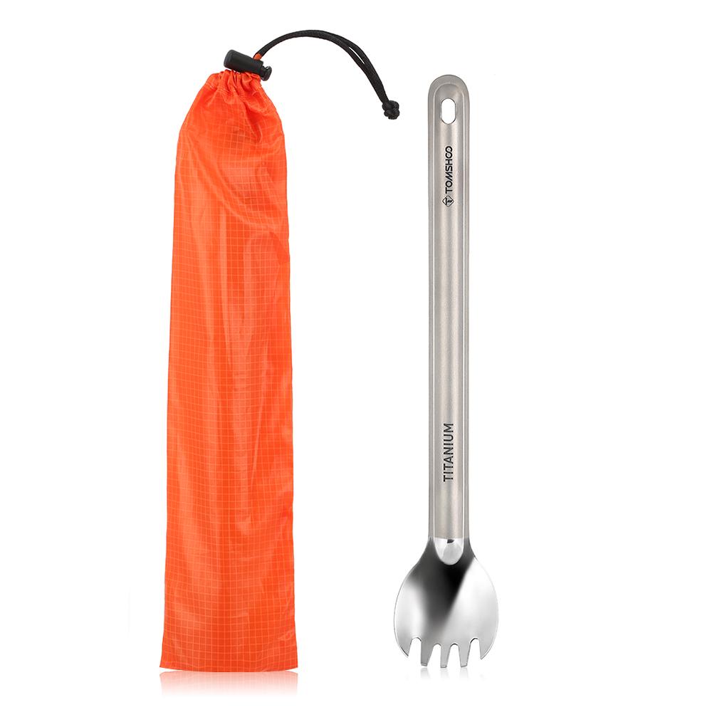TOMSHOO Cuillère-fourchette en titane à long manche avec bol poli Portable pour l'extérieur Couverts de pique-nique Camping Randonnée cuillère de camping