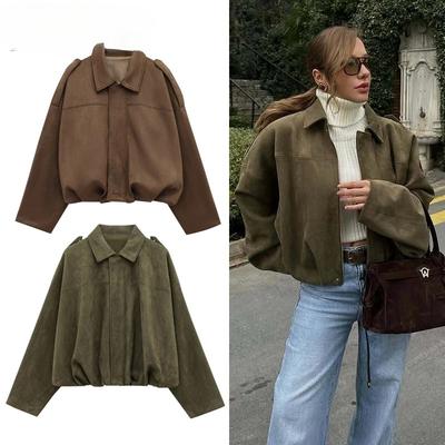 Suede Bomber Jackets Outerwears Oversized Woman Streetwear Zip Women's Coats Padded Varsity Jackets