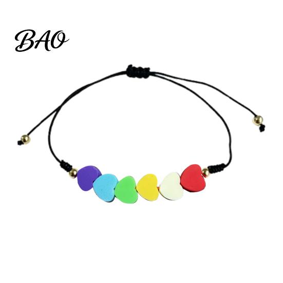 Fashionable Stackable Bracelet Colorful Hearts Bracelet, Handmade Braided Cord String Adjustable Sweet Aesthetic Hand Ornament Heart Shaped Clay Beads