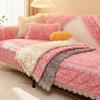 Copridivano invernale con rose, in peluche, con bordo in pizzo, per soggiorno, antiscivolo, universale