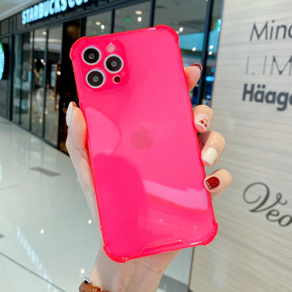 Applicable To iPhone14 Four-corner Anti-drop Fluorescent Case Creative Color Transparent Solid Color Anti-drop Mobile Phone Case Apple 15PROMAX