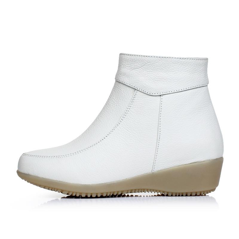 Fashion GKTINOO Genuine Leather Cow Women Ankle Boots Warm Fur Waterproof Slip on Wedge Comfortable Booties Autumn Winter Shoes Non Slip