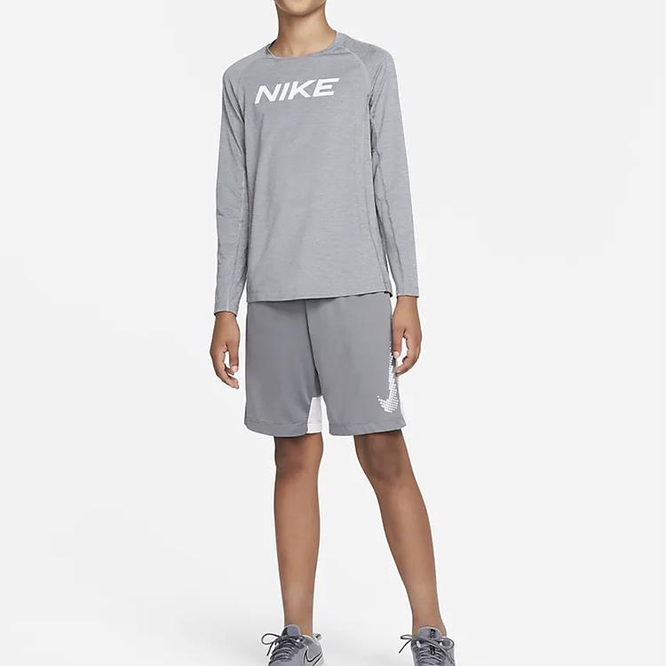 Nike Letter Print Round Neck Casual Long Sleeve T-Shirt Kids Tops Gray DM8529-091