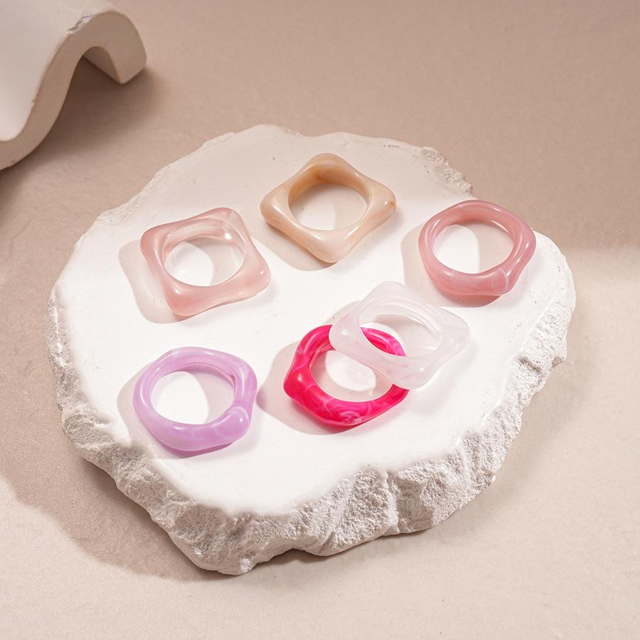 Five-piece acrylic smudge irregular geometric square round ring simple niche jewelry