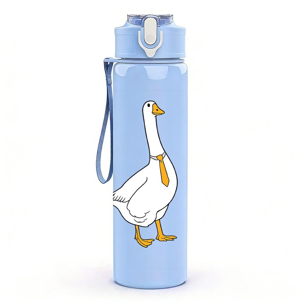 1PC White Goose Simple Drawing 750ml Color Plastic Sports Water Bottle Leakproof Flip Straw Lid Suitable for Sports Office Home Use