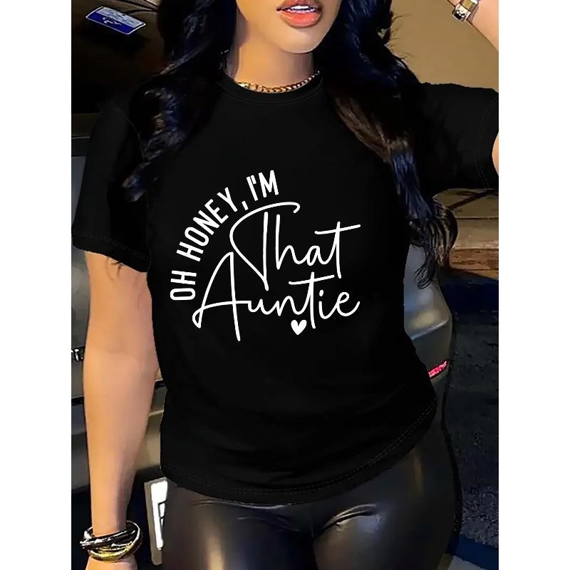 

Women s Oh Dear I m That Auntie Slogan Tee Bright Pink Crew Neck Heart Print Casual Humorous Aunt Gift Top S чёрный