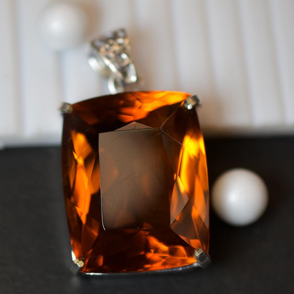 86.05Ct Argent Sterling 925 Pendentif Gemmes Taille Coussin Saphir Orange CERTIFIÉ my-468-ns