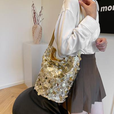 Große Pailletten frisch und süß schöne Damentaschen modische Damen-Schultertaschen mit großem Fassungsvermögen Herbst neue Eimertaschen