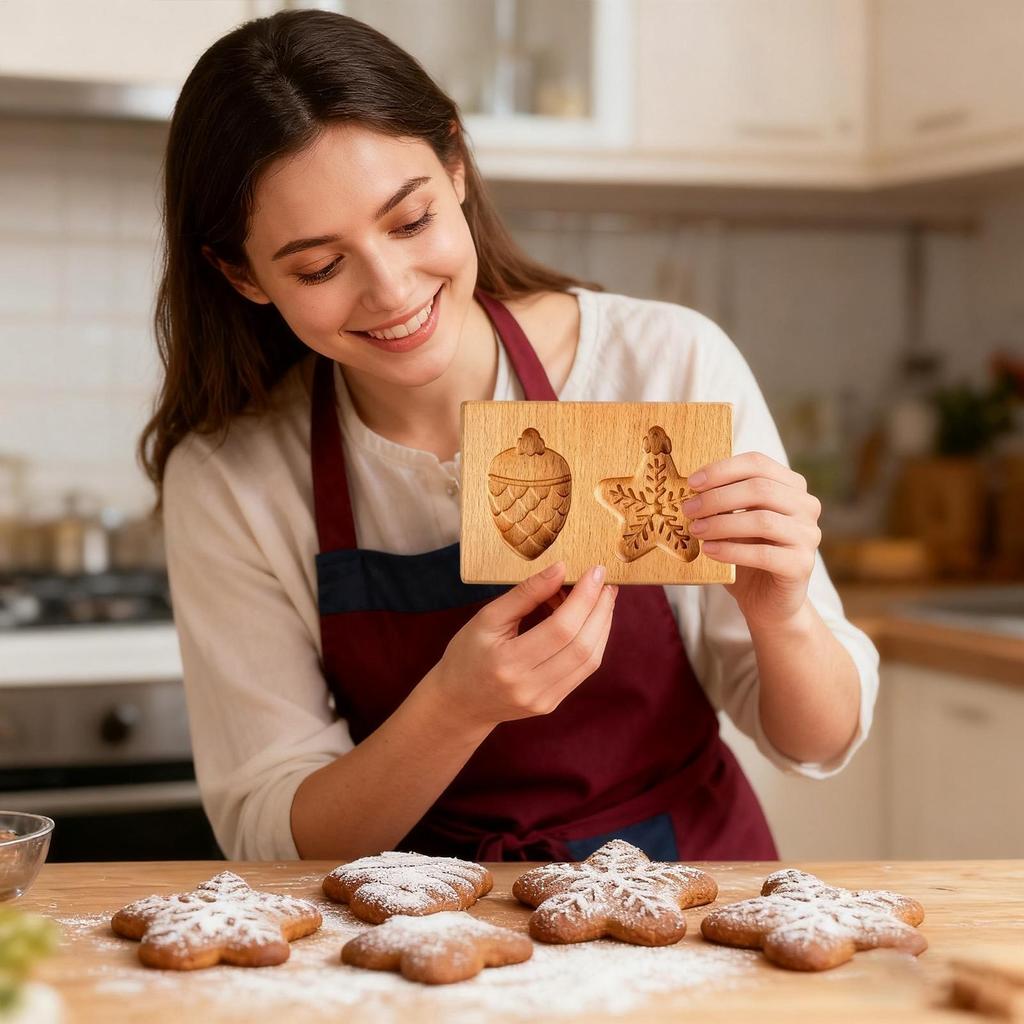 Wood Cookie Mold Realistic Wood 3D Stamps Wooden Embossing Mold Simulated Mold Pine Nut Crafts Food Decorations for Baking